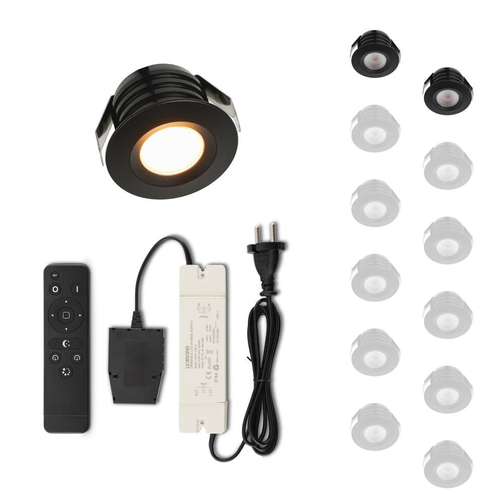 Set LED-inbouwspot Valdeno zwart 3W dimbaar 1-12 stuks voor plafondmontage