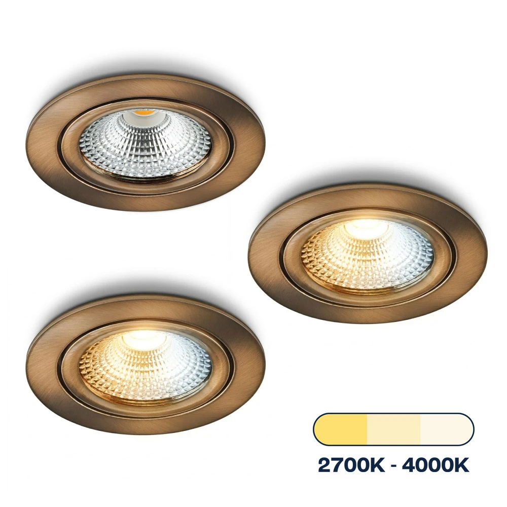 LED-inbouwspot Vivaro bronskoper tri-color voor plafondmontage
