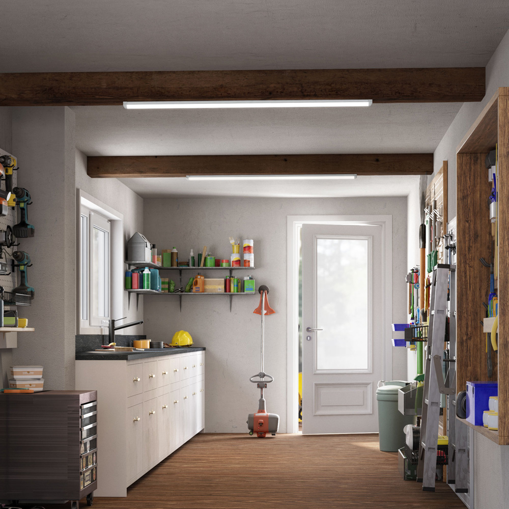Hobby_Shed_Scene_2_Linear.jpg, werkplaats, opgeruimd, werkbank, opbergkasten, gereedschap