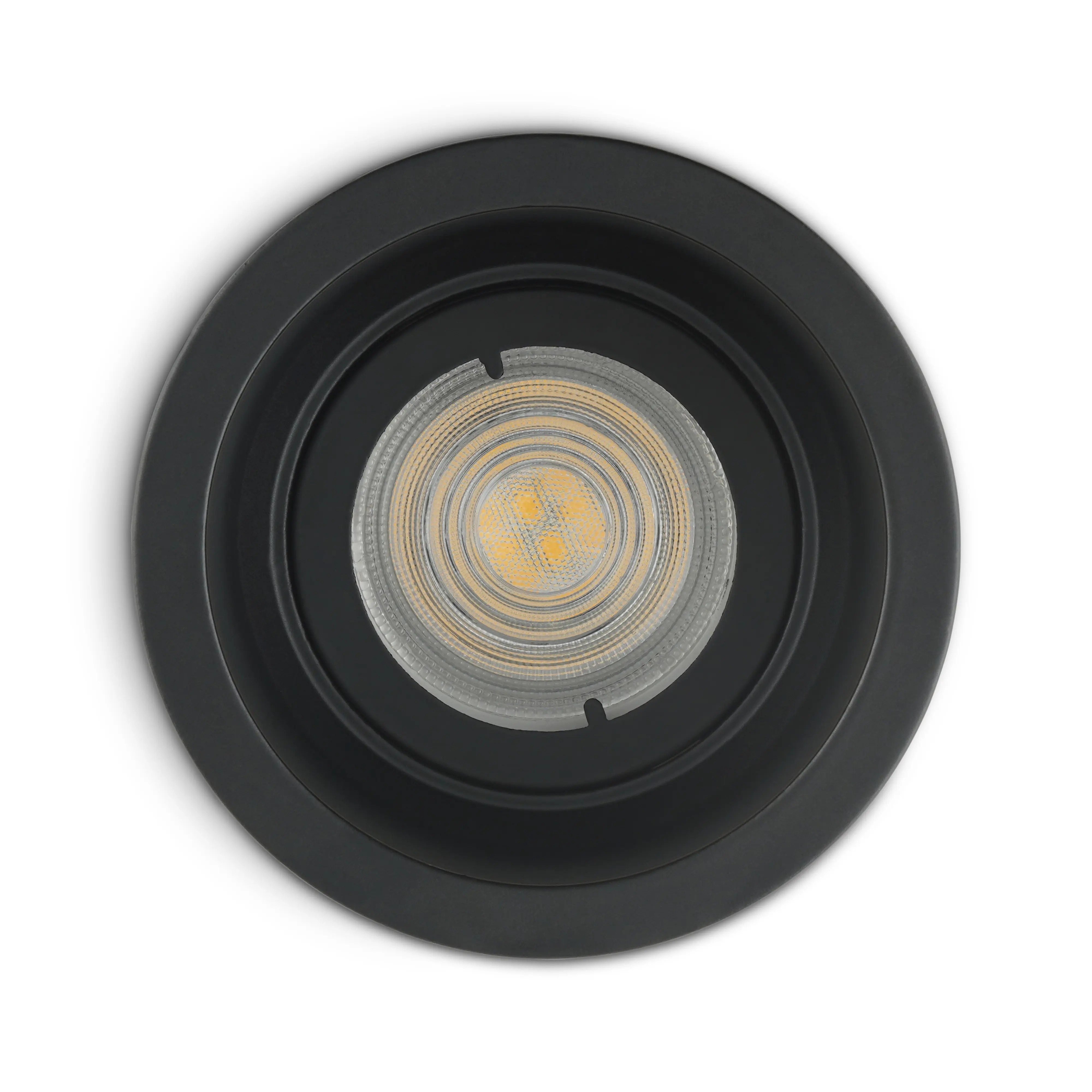 Zwarte plafondspot met zichtbare GU10 lamp in diep frame voor een luxe en strakke afwerking in huis.