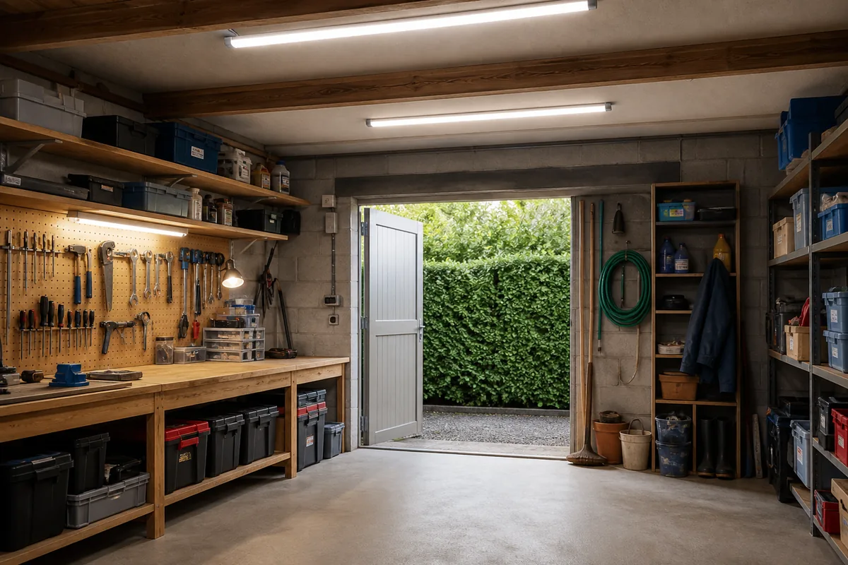 LED-tl verlichting in garage of schuur als voorbeeld voor beperkt gebruik